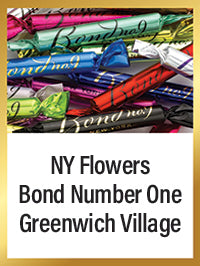 Colorful fragrance samples with 'NY Flowers' branding on a gold border.