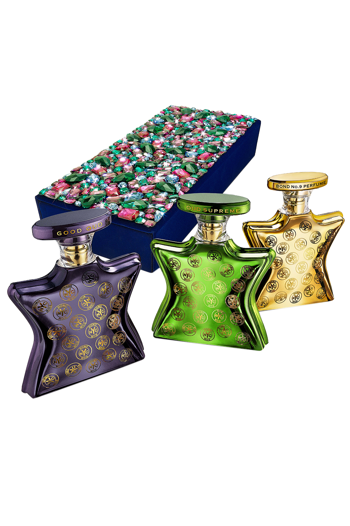 BOND NO. 9 LUXE TRIO OF OUDS IN SWAROVSKI DARK ROSE & TANZANITE