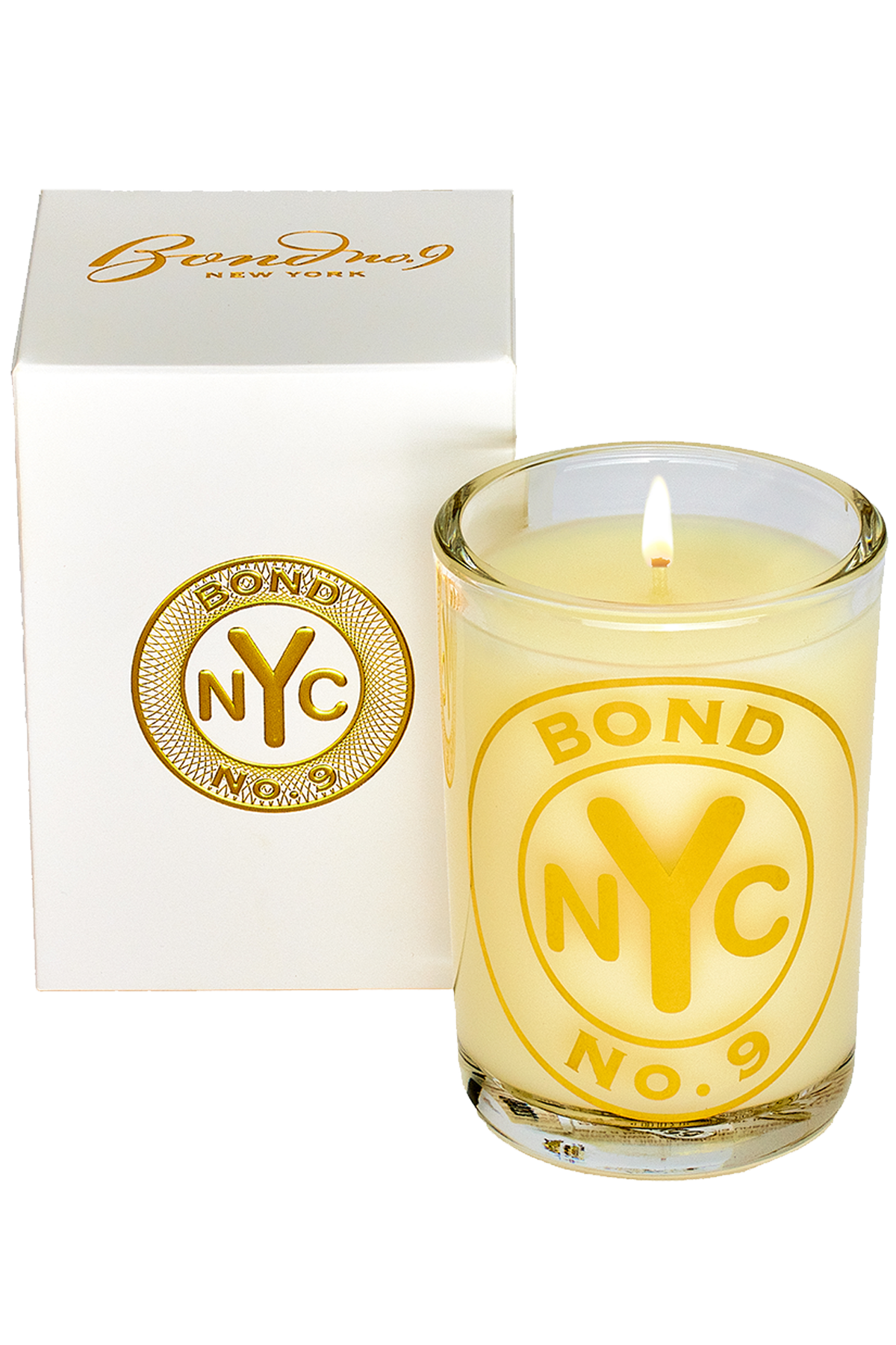 Bond NYC candle with packaging on a white background